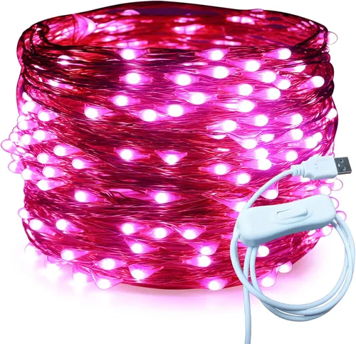 Miniatura 22 de RUICHEN Alambre de cobre de 33 pies, 100 luces LED USB con interruptor de encendido/apagado, verde