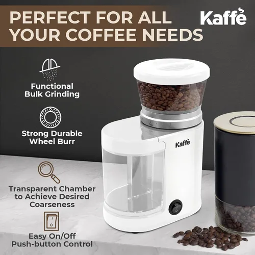 Miniatura 3 de Kaffe - Molinillo eléctrico de café con rebabas (5.5 onzas) con ajustes de grosor ajustables, rebabas planas, [nuevo motor mejorado], molinillo