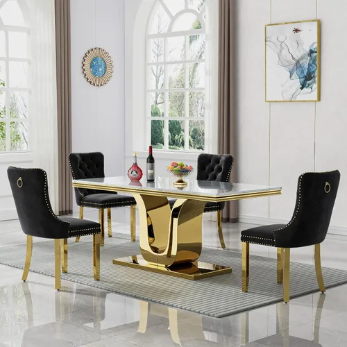 Miniatura 18 de SSLine Mesa de comedor moderna para mesa de cocina de mármol sintético de 6,70 pulgadas, mesa de comedor rectangular para muebles de cocina