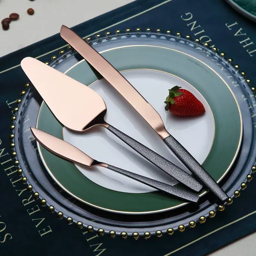 Miniatura 5 de Juego de servir de metal con cabeza de cobre brillante, 10 piezas, incluye servidor para pasteles, cuchara y tenedor de ensalada, cucharón