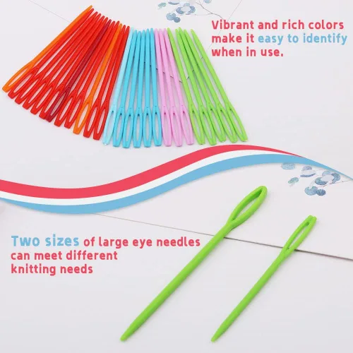 Miniatura 3 de LUNARM 50 piezas Juego de Agujas de Hilo Assortidas de Plástico Agujas de Coser de Ojo Grande 7 cm y 9 cm para Tejido y Manualidades de Crochet