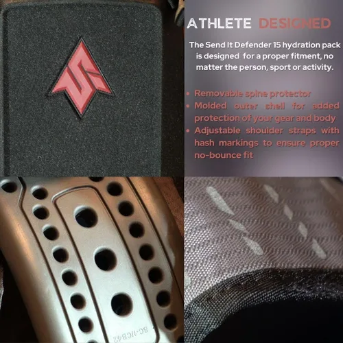Miniatura 5 de Send It Defender - Bolsa de 15 L, MTB, mochila de moto con protector de columna vertebral para hombres y mujeres. Mochila de hidratación