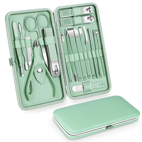 Miniatura 13 de Teamkio Juego de manicura y pedicura, cortaúñas, kit de higiene de viaje, juego de cuidado de cortador de uñas de acero inoxidable, juego de cuidado