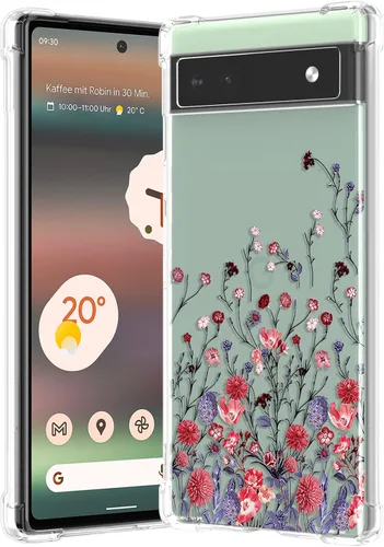 Miniatura 31 de RALEAVO - Funda floral para Google Pixel 7a, funda transparente con hojas y flores, diseño delgado y lindo para niñas y mujeres, cubierta de Verde