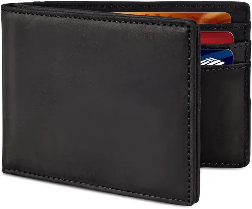 Miniatura 53 de Billetera AirTag para hombre, de piel auténtica plegable con bloqueo Rfid AirTag con ranuras para efectivo y ventana de identificación, compatible