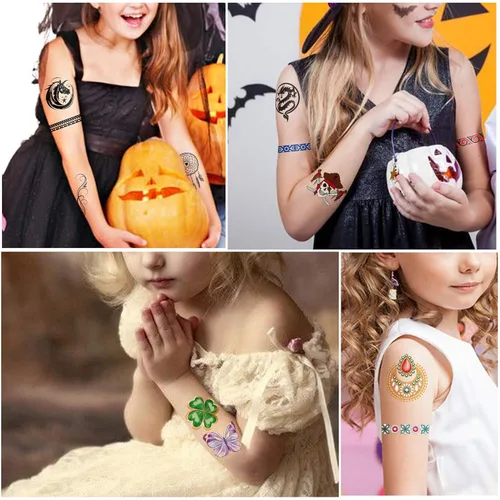 Miniatura 5 de Yazhiji 36 hojas de tatuajes temporales para niños, niñas, adultos, grandes recuerdos de fiesta y decoraciones