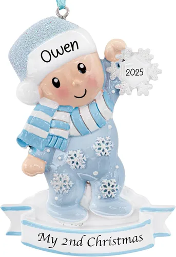Adorno personalizado de segunda Navidad para bebé 2026 | Decoración de árbol de Navidad de copo de nieve para bebé niño con copo de nieve, color