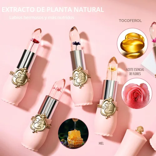 Miniatura 8 de BestLand - Set de 3 piezas/conjunto de lápiz labial de gelatina floral, bálsamo hidratante que cambia de temperatura, color mágico que cambia, 3
