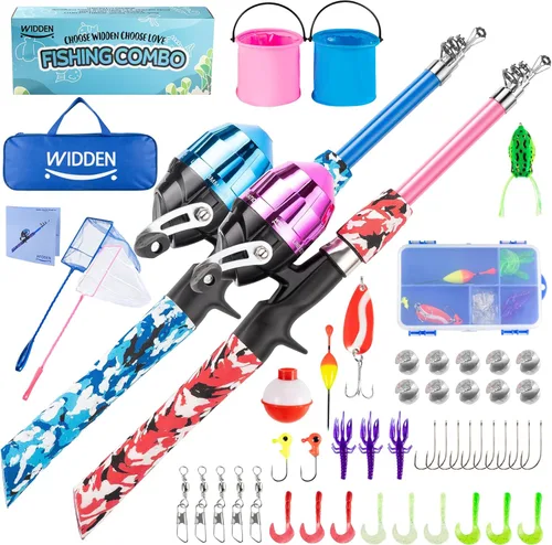 WIDDEN Kids Fishing Pole, Portable Telescopic Kids Fishing Poles for Boys and Girls, Fishing Rod and Reel Combo Kit with Tackle Box, and Fishing