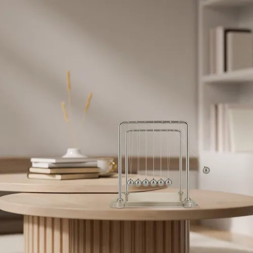 Miniatura 5 de Newtons - Péndulo de cuna con 7 bolas, bola de equilibrio de más de 60 segundos, base de vidrio, dispositivo de ciencia física para el hogar