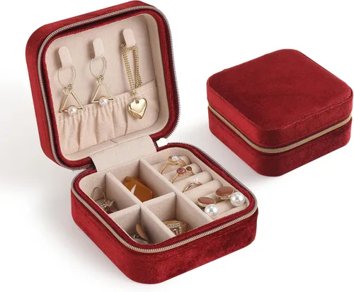CASEGRACE Joyero de viaje, joyero de terciopelo de felpa, pequeño organizador de viajes, exhibición, anillos, collares, pulseras, aretes, estuche de