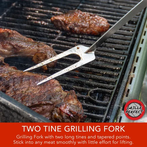 Miniatura 3 de Tenedor de parrilla de 24 pulgadas súper largo para asar a la parrilla y hoguera, cuello curvado extra fuerte, mango de madera dura de alta calidad