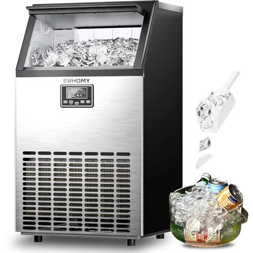 EUHOMY Máquina comercial para hacer hielo creciente, hielo en forma de luna, máquina de hielo bajo encimera de acero inoxidable de 100 libras/24