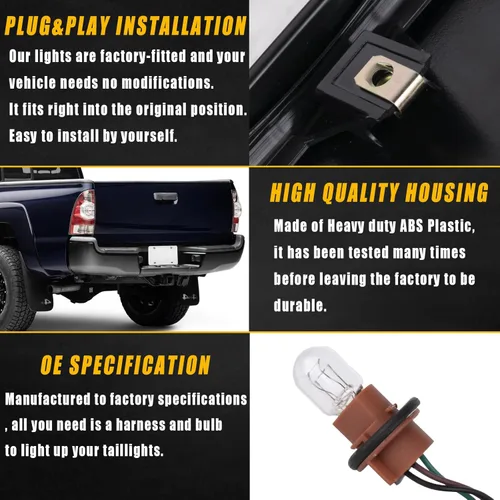 Miniatura 7 de Boine Luz trasera compatible con Toyota Tacoma Pickup 2005-2015 para conductor y pasajero, luces de freno LED, lente LED, bombilla y arnés incluidos