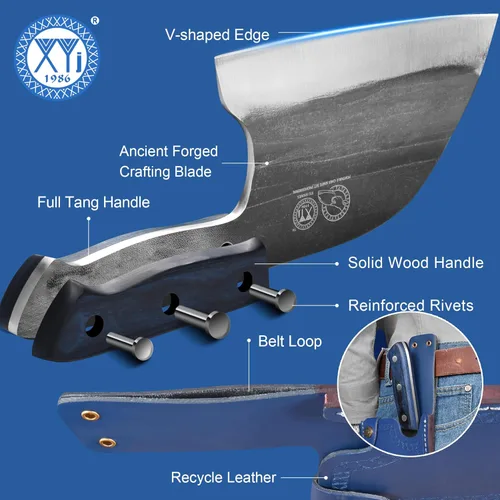 Miniatura 5 de XYJ Auténtico desde 1986, cuchillos de carnicero forjados antiguos, cuchillo de chef serbio con funda, cuchillo pequeño, cuchilla china para Azul