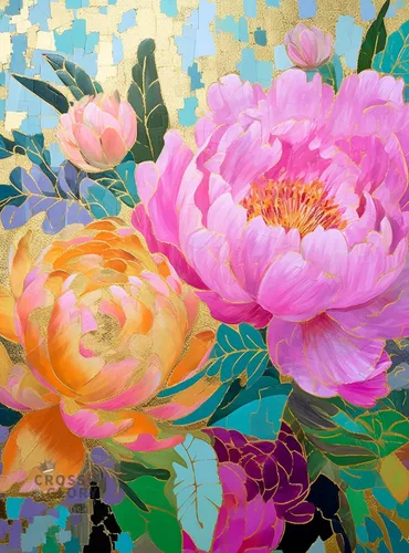 Cross & Glory | Rompecabezas para adultos de 1000 piezas | Sueños de peonía dorada | Rompecabezas de flores de mosaico para adultos de 1000 piezas |