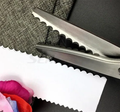 Miniatura 5 de Tijeras de tela para pintar, tijeras negras profesionales con mango de acero inoxidable festoneado dentado para cuero, sastrería, manualidades