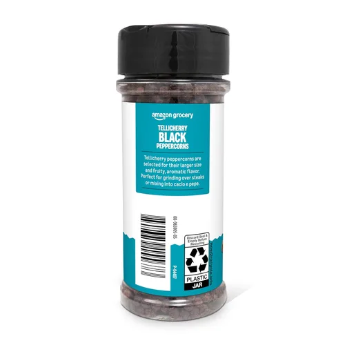 Miniatura 5 de Amazon Grocery, granos enteros de pimienta negra Tellicherry, 3.5 oz (anteriormente Happy Belly, el empaque puede variar)
