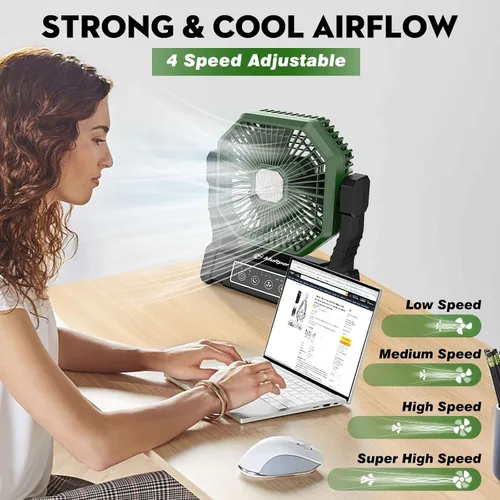 Miniatura 3 de Multper Ventilador portátil, ventilador de campamento de 20000 mAh con linterna LED y control remoto, ventilador recargable de 4 velocidades y 4