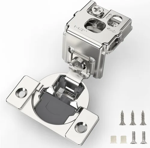 Miniatura 16 de Furniware 10 Piezas Bisagras de Gabinete de Cierre Suave Superpuestas de 1 Pulgada para Gabinete de Marco Frontal, Acero Inoxidable, Ángulo