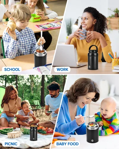 Miniatura 7 de Tarro térmico para alimentos, recipientes de almuerzo aislados al vacío de acero inoxidable de 20 onzas con cuchara, termo de boca ancha