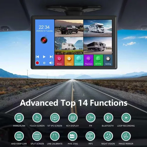 Miniatura 2 de Sistema de cámara de respaldo 4K RV, monitor de pantalla táctil de 10.1 pulgadas con 4 cámaras de visión nocturna 1080P, reproducción de video USB