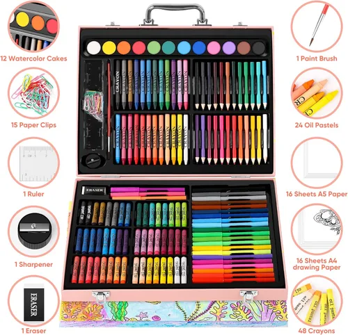 Miniatura 3 de Soucolor Suministros de Arte y Manualidades, Juego de Dibujo y Pintura de 183 Piezas para Niñas, Niños y Adolescentes, Kit de Arte para Colorear