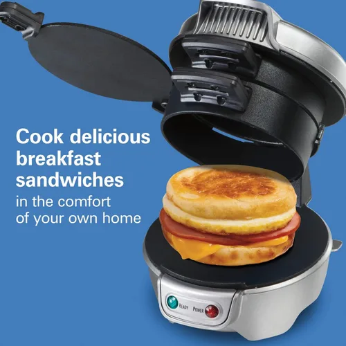 Miniatura 3 de Hamilton Beach Sandwichera de desayuno con anillo para cocinar huevos, ingredientes personalizables, perfecto para muffins ingleses, croissants