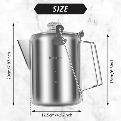 Miniatura 6 de Cafetera de camping – Percolador de estufa con perilla de vidrio superior transparente – Cafetera de camping para viajes de preparación rápida