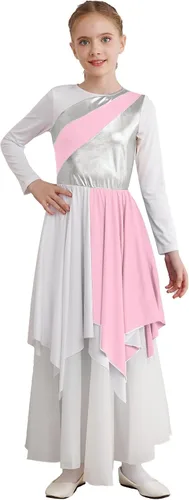 Miniatura 43 de CHICTRY Vestido de baile lírico sin mangas asimétrico para niñas, disfraz de adoración litúrgica contemporánea