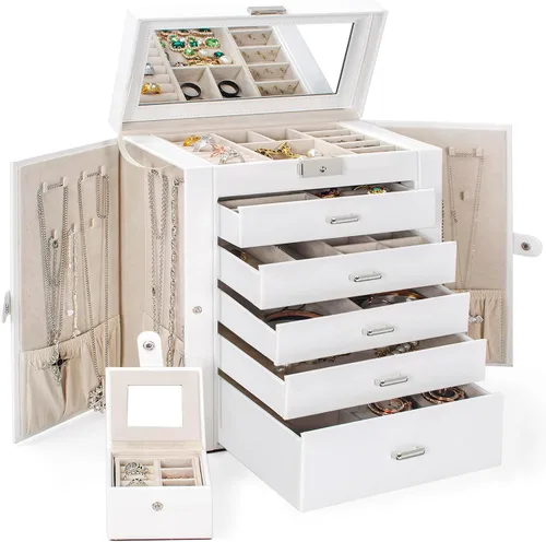 Miniatura 8 de TORIBIO Joyero, joyero con estuche de viaje pequeño, organizador de almacenamiento de joyas, gran capacidad de almacenamiento, estuche
