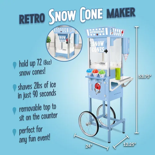 Miniatura 2 de Nostalgia Máquina de hielo afeitado de cono de nieve, máquina de granizado retro para 72 golosinas heladas, incluye cuchara de metal, 2 botellas