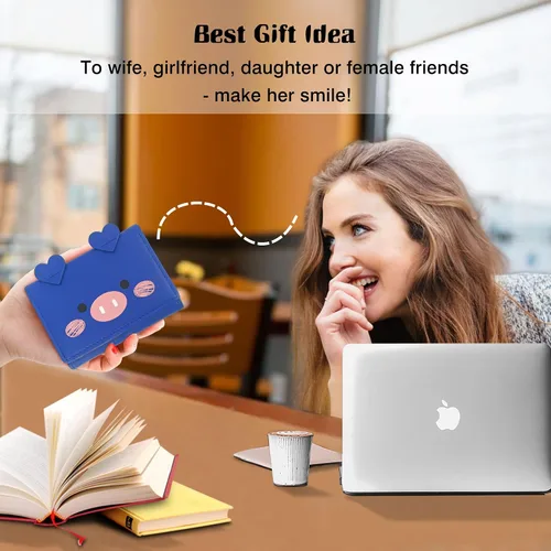 Miniatura 63 de CONISY Lindas carteras para mujer, de cuero con bloqueo RFID, pequeña cartera triple con ventana de identificación para niñas y mujeres