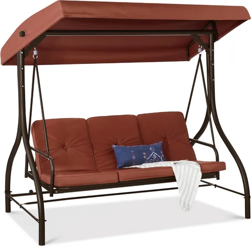 Miniatura 15 de Best Choice Products Columpio Deslizante con Toldo Convertible Grande de 3 Asientos para Exteriores, Hamaca de Patio, Silla de Descanso para Porche