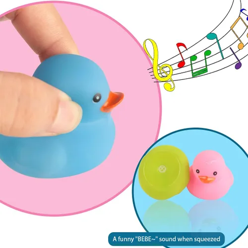 Miniatura 5 de Juguetes de pato de baño, 4 piezas, flotador y chirriante de goma para bebés y niños pequeños, juguete de bañera y ducha (colorido)