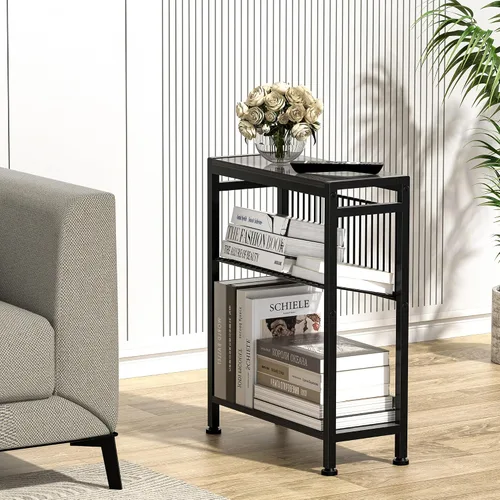 Miniatura 10 de Mesa auxiliar para espacio pequeño, mesa auxiliar estrecha de 3 niveles con soporte para revistas, mesita de noche delgada, mesa de sofá delgada Gris