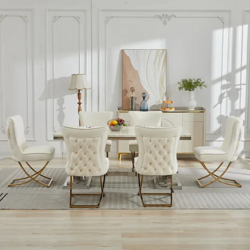 Miniatura 7 de LOULENS Elegance - Juego de 2 sillas de comedor de terciopelo, lujosas sillas de comedor tapizadas acolchadas, sillas decorativas de terciopelo real