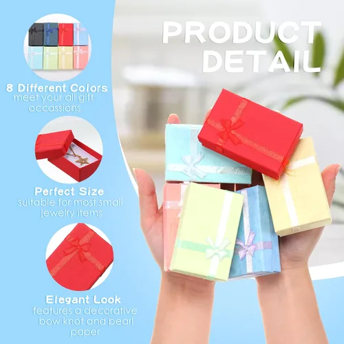 Miniatura 5 de Batiyeer Juego de cajas de regalo de joyería, cajas de cartón de regalo pequeñas vacías para embalaje de joyas con lazo de cinta para aniversarios