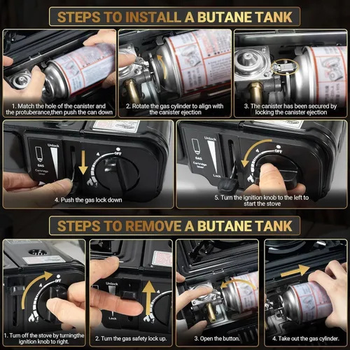 Miniatura 8 de Estufa de camping portátil de combustible dual Propane or Butane, 10,000 BTU, Automatic Ignition, Carrying Case & Windblocker, Emergency