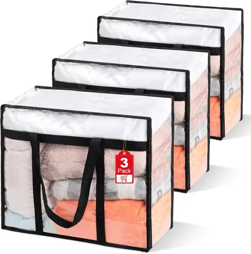 Miniatura 10 de 1 paquete de bolsas de almacenamiento transparentes para cobijas, organizadores de armario de vinilo para ropa y edredones, contenedores