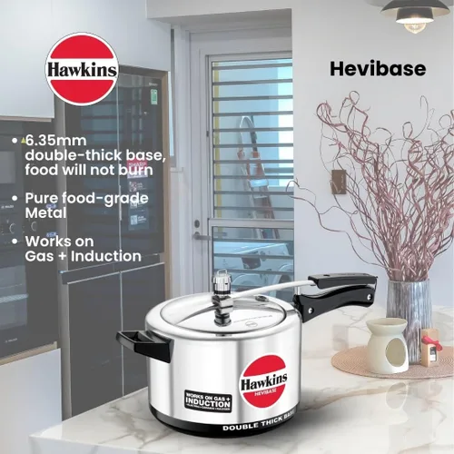 Miniatura 2 de HAWKINS H56 Hevibase - Olla de presión de aluminio compatible con inducción, 5 litros, PLATA