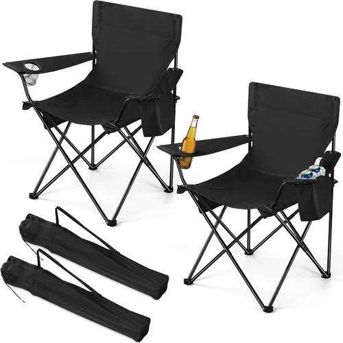 HaSteeL Paquete de 2 sillas de camping, sillas de playa plegables grandes con bolsa refrigeradora, portavasos y bolsillo de almacenamiento, portátil