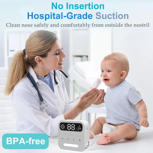 Miniatura 2 de saicheek Aspirador nasal eléctrico con caja de almacenamiento, succión de nariz eléctrica de 70 Kpa para bebé, 3 puntas de silicona, 9 niveles