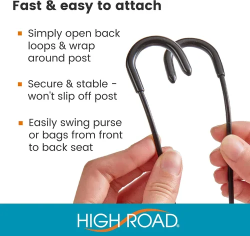 Miniatura 4 de High Road Ganchos Irrompibles para Bolsas de Automóvil - Grandes, Ganchos de Metal Sólido para Asiento de Automóvil para Bolso, Mochila, Abrigos