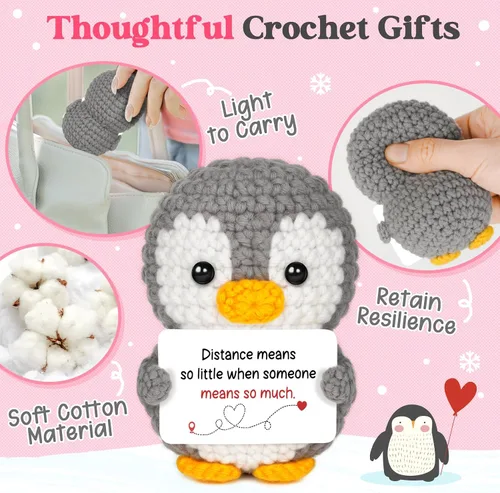 Miniatura 4 de Regalos para relaciones a larga distancia para novio, novia, amistad, regalos de Thinking of You para mejor amiga, pareja, pingüino de ganchillo