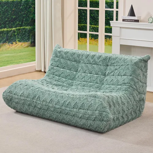 Miniatura 22 de Sillones tipo puf para adultos, puf gigante con espuma viscoelástica, sillón puf con relleno, piel sintética, para la sala, dormitorio u oficina azul