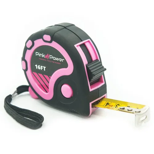 Miniatura 6 de Pink Power Cinta métrica con fracciones – Cinta métrica azul resistente, pequeña, retráctil, con marcas de fácil lectura, retorno centrado