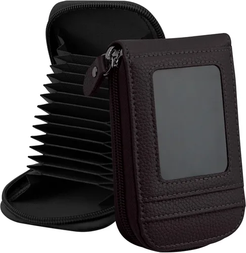Miniatura 12 de RFID mini organizador de tarjetas de crédito, cuero auténtico, billetera compacta con visor de identificación, S, Negro