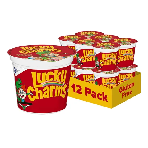 Copa de cereales Lucky Charms con malvaviscos, cereales sin gluten para desayuno, porción individual, 1.7 oz (paquete de 12 unidades)