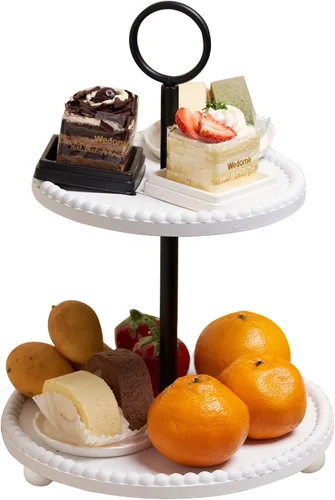 Miniatura 9 de Defined Deco Bandeja escalonada blanca con cuentas con 3 piezas de decoración de bandeja escalonada para decoración del hogar de granja, soporte